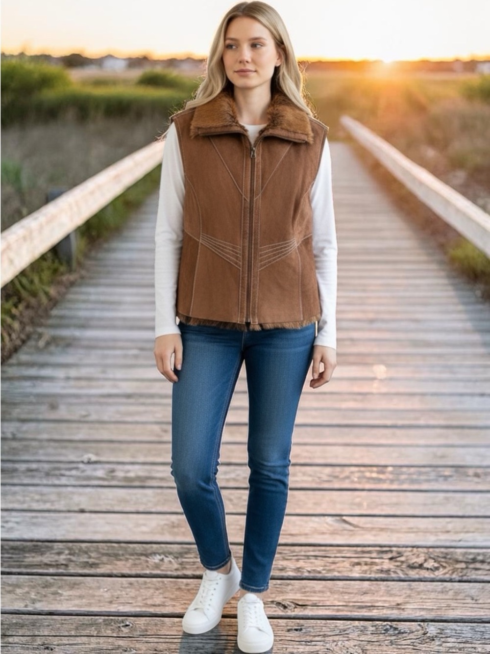 Brown Leather Shearling Vest